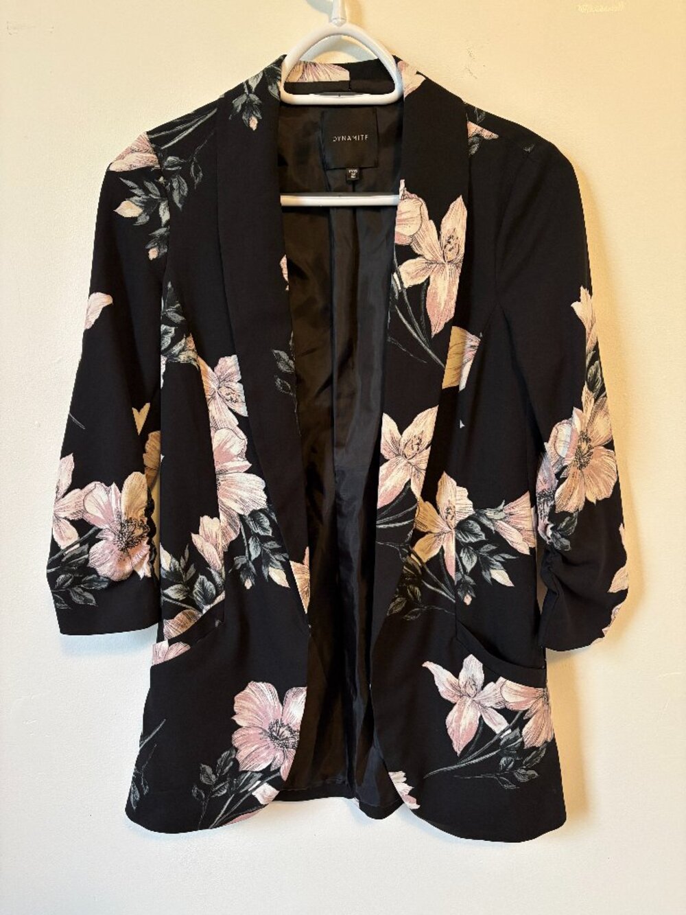 Black floral open front blazer size XS